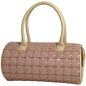 Chanel Cocomark Puzzle Handbag Cylindrical Leather Pink Off White